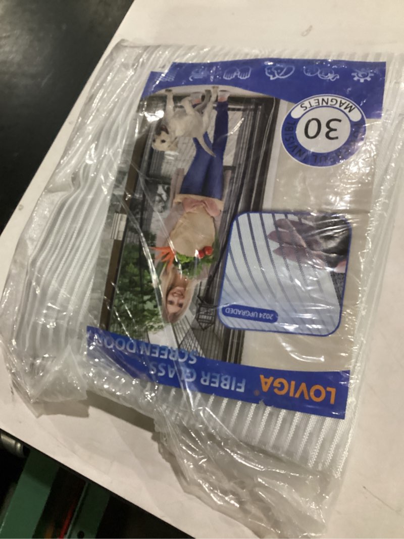 Condition photo showing Good Condition for heavy duty door screen magnetic closure, loviga thickened fiberglass screen door mesh, self sealing, tear resistant, easy assemble, fine mesh keep bugs out fit door size 38 inch x 95 inch white screen size 40"x96", fit door size up to 38"x95" white