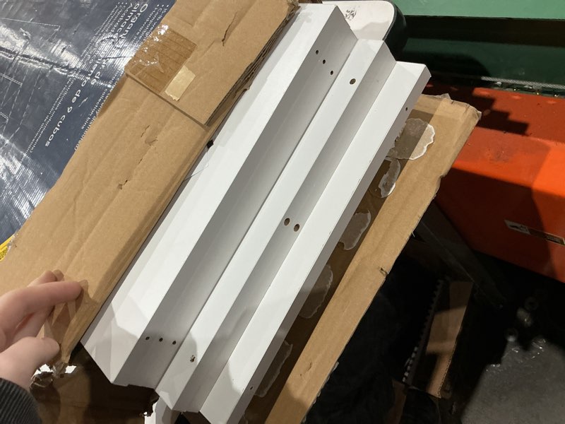 Condition photo showing As Is for missing parts style selections 35.88-in h x 35.88-in w x 11.63-in d white stackable wood laminate 9 cube organizer