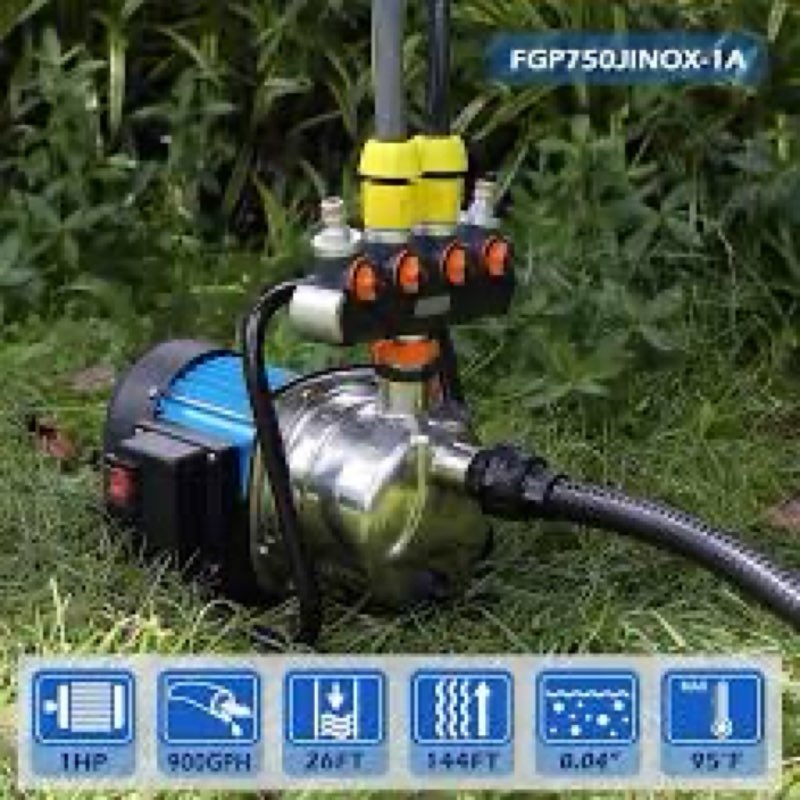FLUENTPOWER 1HP Portable Garden Transfer Pump, 900GPH Electric Sprinkler Booster Pump, Shallow Well 