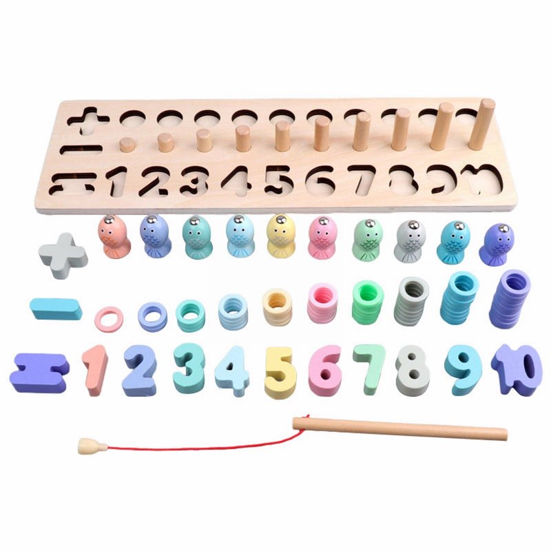 mvrlsh clearance! wood math shape puzzle fishing game educational toys wooden kids