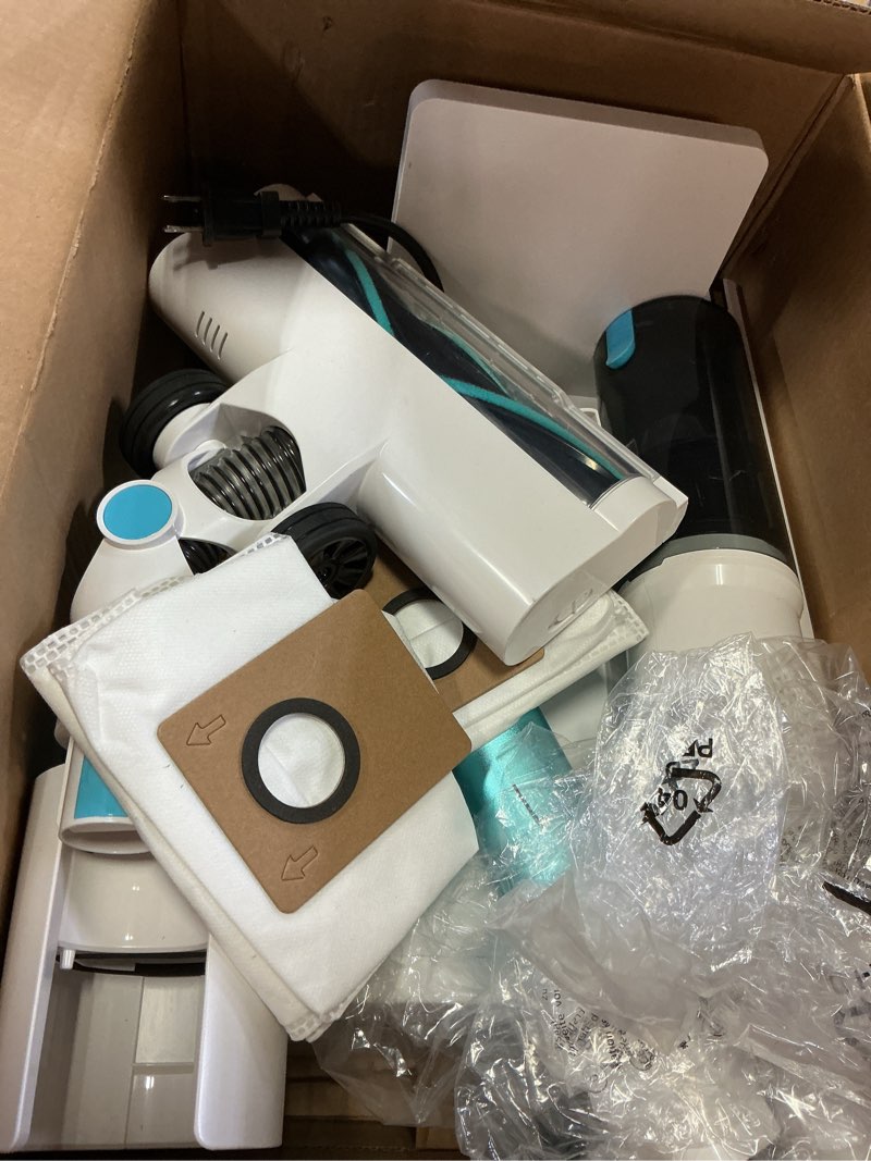 Condition photo showing As Is for cordless stick vacuum cleaner with auto empty system self-charging base, powerful suction for pet hair on carpet & hardfloor, lightweight anti-tangled handheld vacuum, hepa filtration, blue