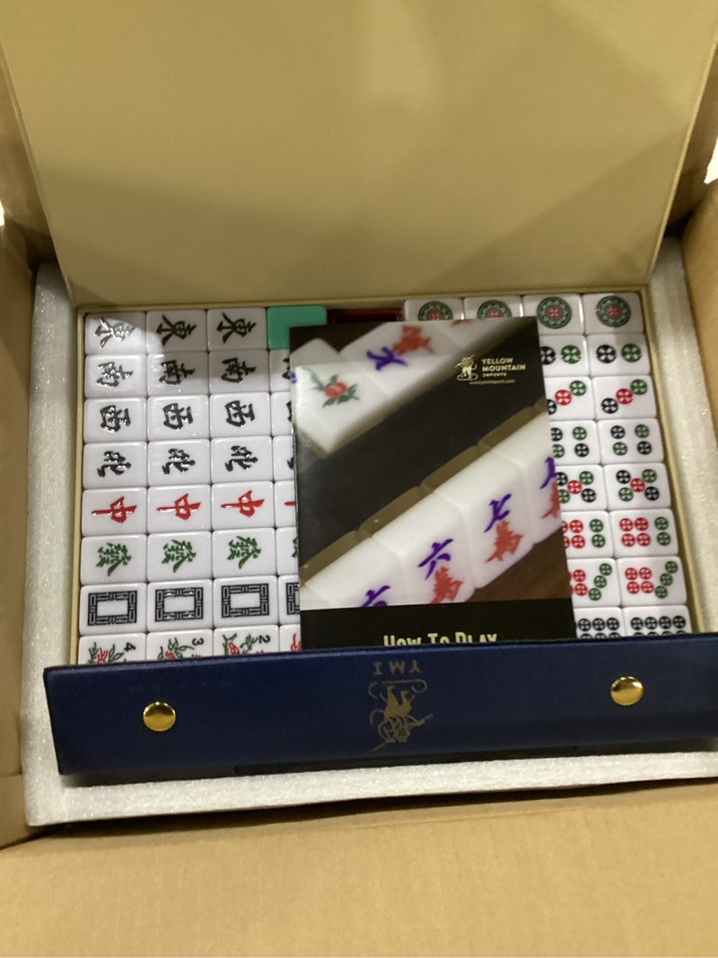 Condition photo showing Good Condition for yellow mountain imports “bleau opal” chinese mahjong set with 146 tiles and blue vinyl case - for chinese style gameplay only cyan