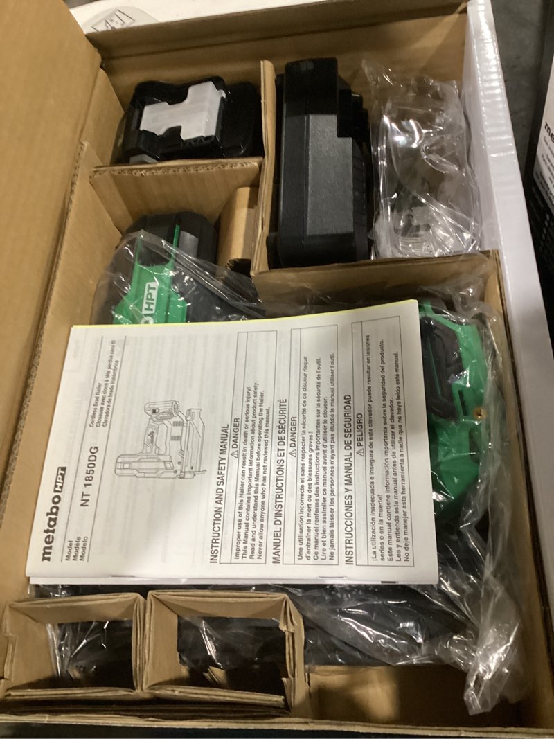 Condition photo showing New/Like New for metabo hpt multivolt 18 ga. cordless compact brad nailer kit (battery & charger) 18 v