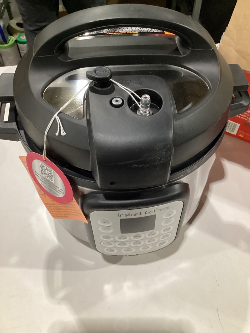Condition photo showing As Is for Instant Pot Duo Crisp 11-in-1 Air Fryer and Electric Pressure Cooker Combo with Multicooker Lids that Air Fries, Steams, Slow Cooks, Sautés, Dehydrates, & More, Free App With Over 800 Recipes, 6 Quart 6 Qt, USED, INSTANT POT IS DENTED