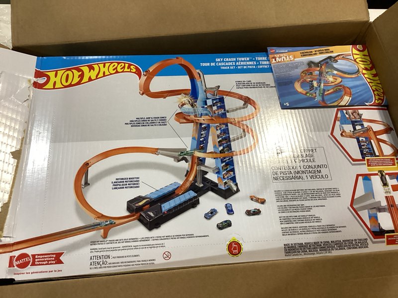 Condition photo showing As Is for Hot Wheels Sky Crash Tower Track Set, 2.5+ ft / 83 cm High with Motorized Booster, Orange Track & 1 Hot Wheels Vehicle, Race Multiple Cars, Gift for Kids 5 to 10 Years Old & Up Standard