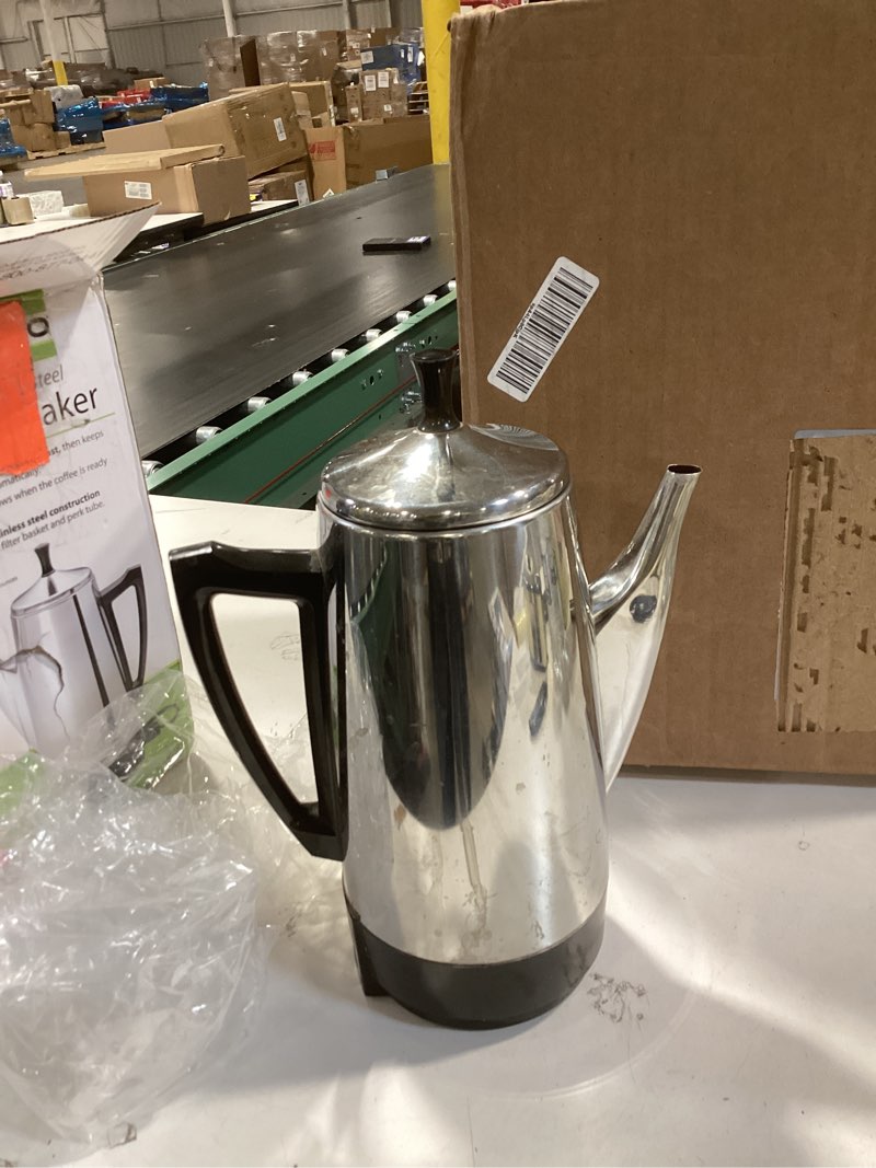 Condition photo showing As Is for Presto 02811 Stainless Steel Electric Coffee Percolator - 12-Cups, Easy-Pour Spout, Stay-Cool Handle, Make 2-12 Cups Silver 12-Cups