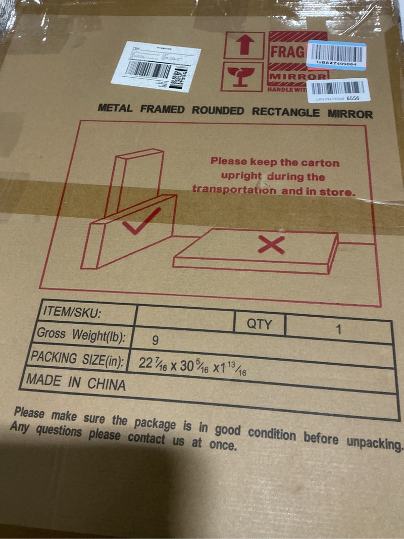 Condition photo showing Good Condition for 16x20 inch Brushed Gold Bathroom Mirror for Wall,Rounded Rectangle Mirror for Bathroom, Anti-Rust Frame & Tempered Glass, Horizontal/Vertical Wall Mounted or Horizontal Brushed Gold 20"L x 16"W