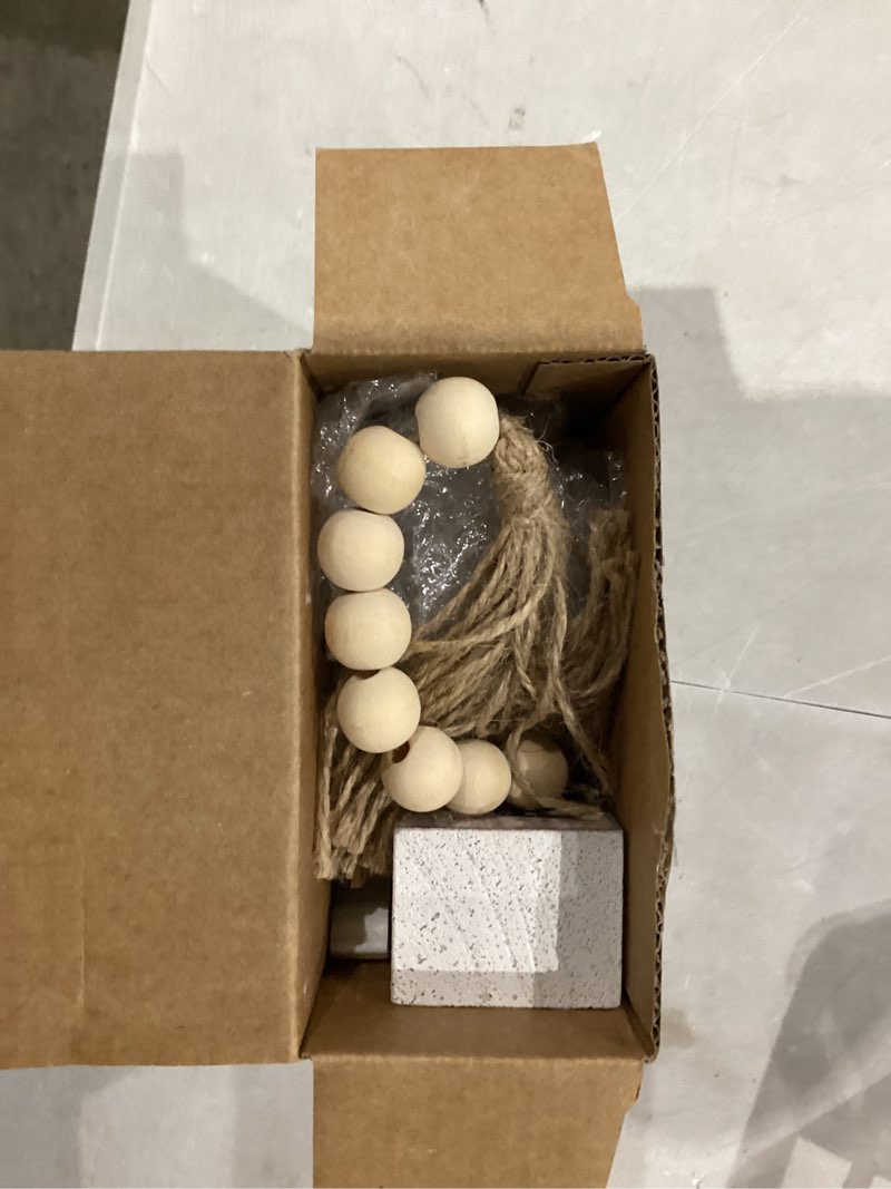 Condition photo showing New/Like New for 5 Pcs Islamic Table Decor Farmhouse Wooden Mosques Eid Ramadan Tiered Tray Decor White Stacked Books with Wood Bead Tassels Eid Ramadan Block Signs Islamic Decoration for Home Kitchen 5 Eid Mubarak