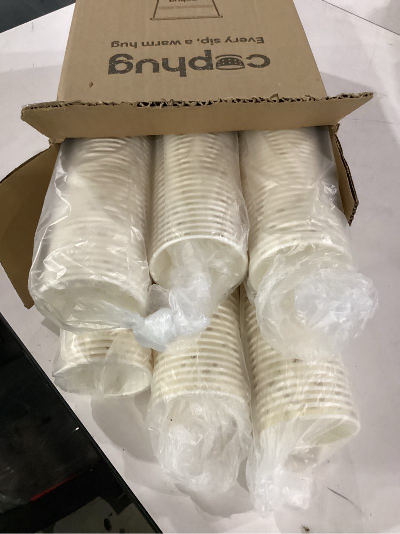 Condition photo showing Good Condition for 300 pack 8 oz disposable paper cups, hot & cold beverage drinking cups for coffee, tea, juice, water - coffee bean element design for office, party, home, and travel 8oz-300pack yellow