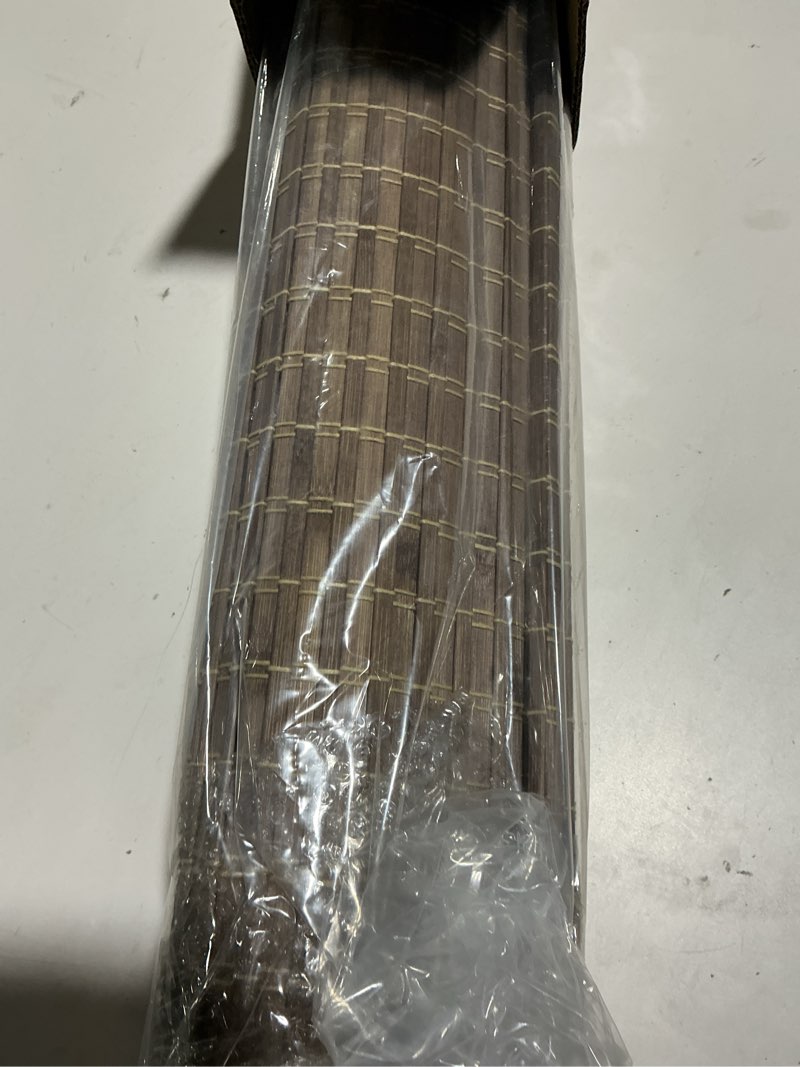 Condition photo showing Good Condition for lazblinds cordless bamboo roman shades, privacy blinds for interior windows, room darkening roll up bamboo blinds for home & patio, 30.5" w x 64" h, bdp-driftwood privacy - driftwood 30 1/2" w x 64" h
