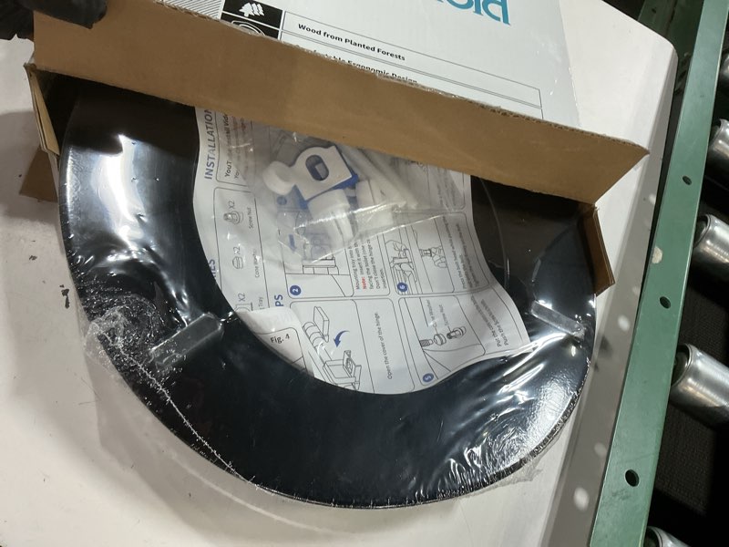 Condition photo showing New/Like New for angol shiold quiet-close molded wood toilet seat with non-slip adjustable hinges, anti-pinch bumpers, easy install & clean?black, round 16.5''? round 16.5‘’ black