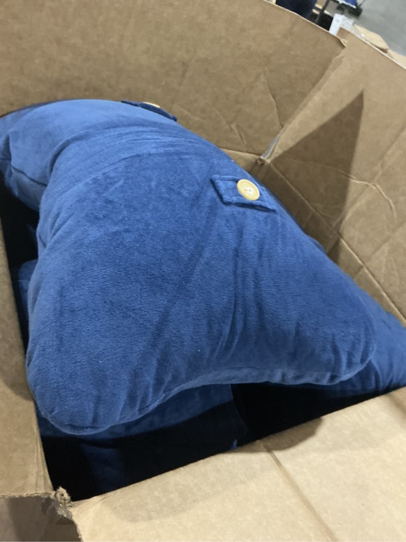 Condition photo showing As Is for SLIGUY Reading Pillow-Extra Large 31" Bed Rest Pillow with Detachable Neck Roll & Arms for Sitting in Bed or Couch-Adult Backrest Reading Pillow for Reading/Watching TV/Gaming/Relaxing-Dark Blue Blue X-Large