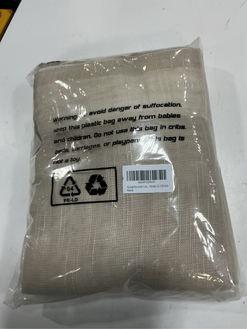 Condition photo showing New/Like New for youngstex natural linen curtains 90 inch length 2 panels for living room - light filtering window drapes semi sheer with back tab lightweight for bedroom, 52 x 90 inch 52"w x 90"l (pack of 2) buralp natural