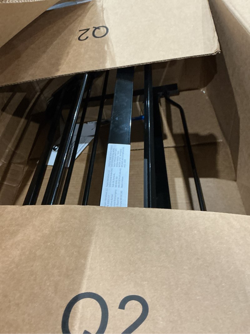 Condition photo showing As Is for regalo safety 36" extra tall baby gate for doorways & bottom of stairs, pressure mounted walk through gate for babies, toddlers & pets, tested & safe for 30 years, american designed, american owned black 29-36.5"w x 36"h