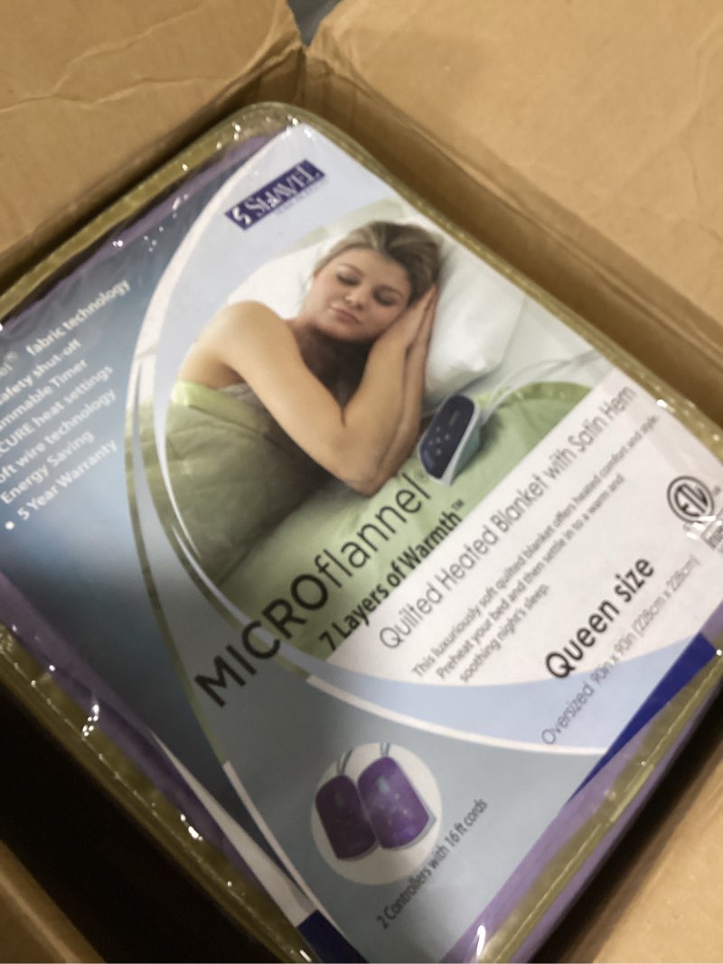 Condition photo showing Good Condition for thermee micro flannel heated blanket queen size - 10 settings, programmable, rapid heating, rustic check queen rustic check