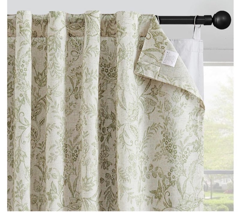 vangao linen floral curtains for living room 63 inch length farmhouse sage green bedroom back tab li