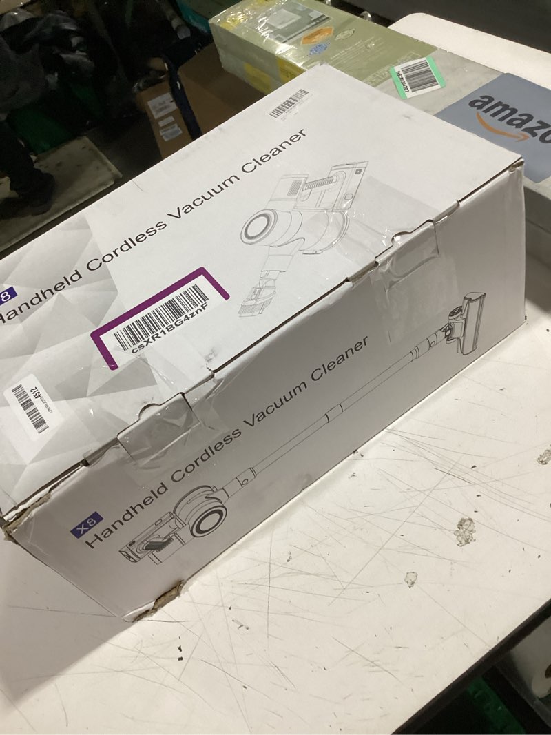 Condition photo showing As Is for cordless vacuum cleaner, 35kpa vacuum cleaner for home, 45mins stick vacuum with led display, anti-t