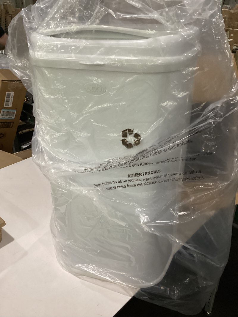 Condition photo showing New/Like New for ubbi adult diaper pail, steel odor locking, no special bag required, awards-winning, modern design, white white adult
