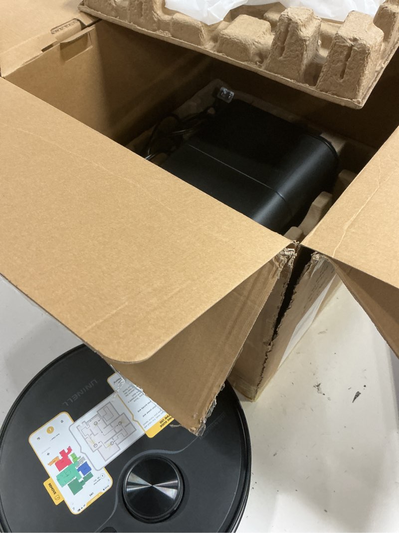 Condition photo showing Good Condition for robot vacuum and mop with self-emptying station, 7000pa suction for pet hair on carpets, lidar navigation creates no-go zones, quiet, works with alexa, ideal for hardwood floors & multi-floor homes