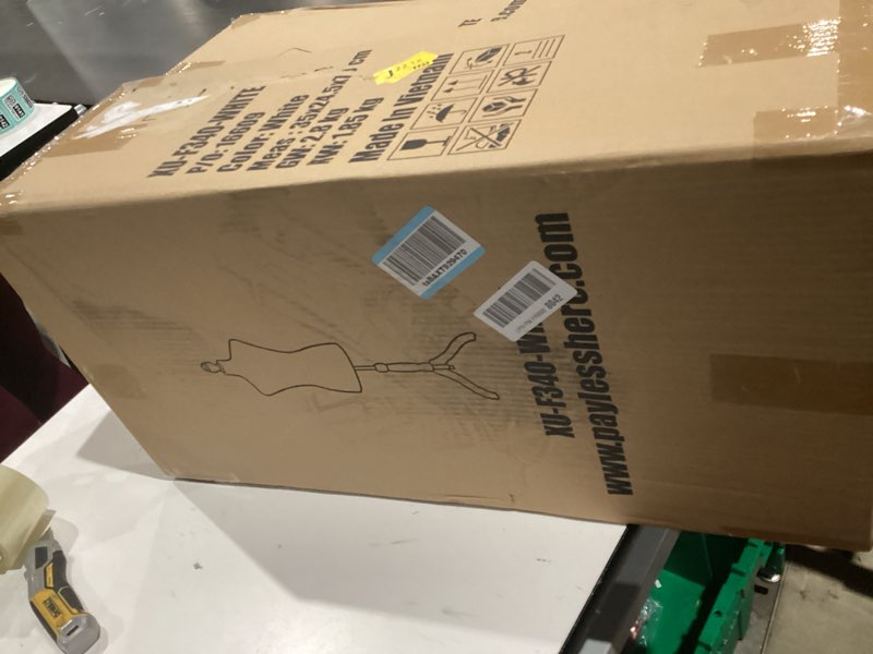 Condition photo showing As Is for FDW Manikin 60”-67”Height Adjustable Female Dress Model Display Torso Body Tripod Stand Clothing Forms (White)