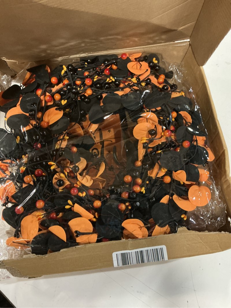 Condition photo showing New/Like New for Halloween Wreath for Front Door, 18” Artificial Eucalyptus Leaves and Berries Wreaths for Inside and Outside, Halloween and Fall Decor …