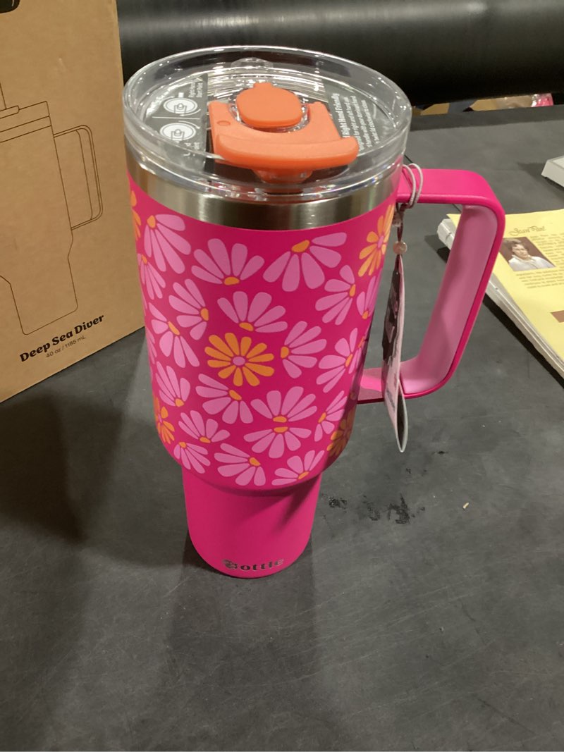 Condition photo showing Good Condition for Ottle Deep Sea Diver 40 oz Insulated Tumbler with Handle and Straw Lid - Leak Proof, Cupholder Friendly Travel Mug - Stainless Steel Double Wall Water Bottle for Hot and Cold Drinks - Petal Plethora