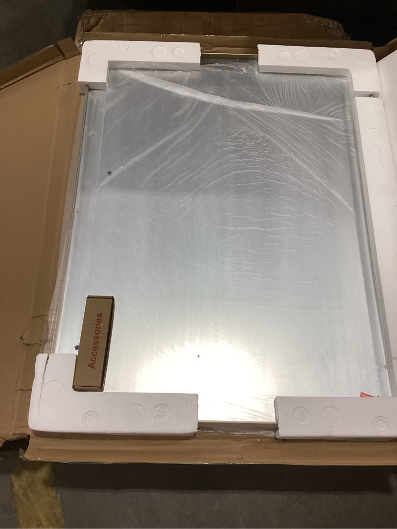 Condition photo showing Good Condition for loaao 28”x36” gold bathroom mirror, rounded rectangle gold frame mirror, brushed gold bathroom vanity mirror wall-mounted, anti-rust, hangs horizontally or vertically gold 36"l x 28"w