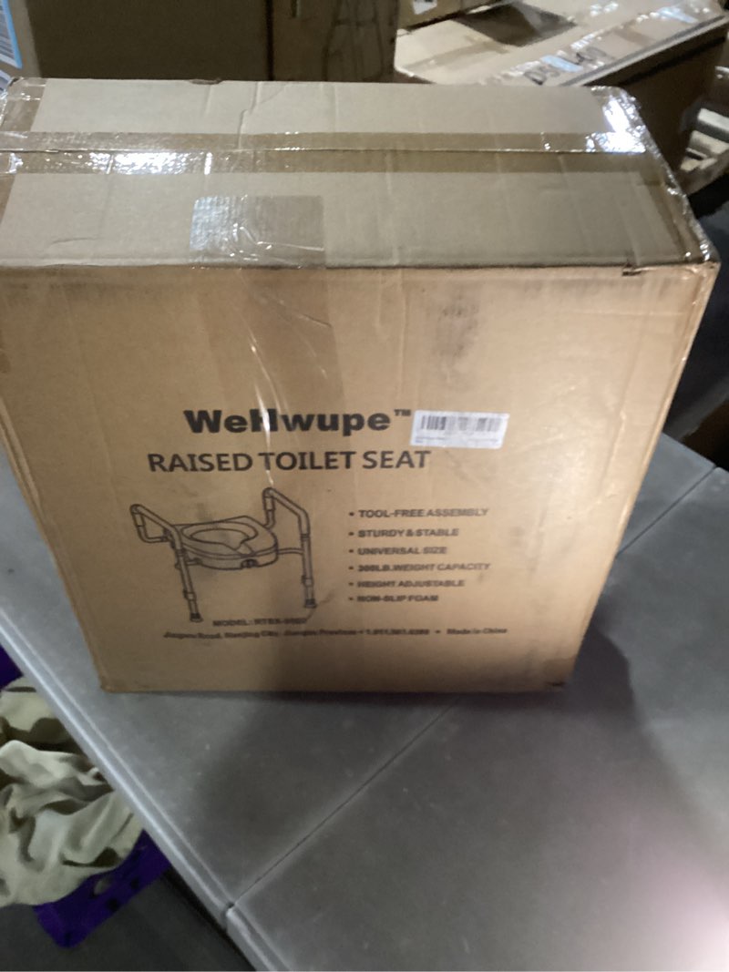 Condition photo showing New/Like New for raised toilet seat with handles for elderly - toilet seat risers for seniors with adjustable padded arms - elevated toilet safety seat for standard or elongated commode
