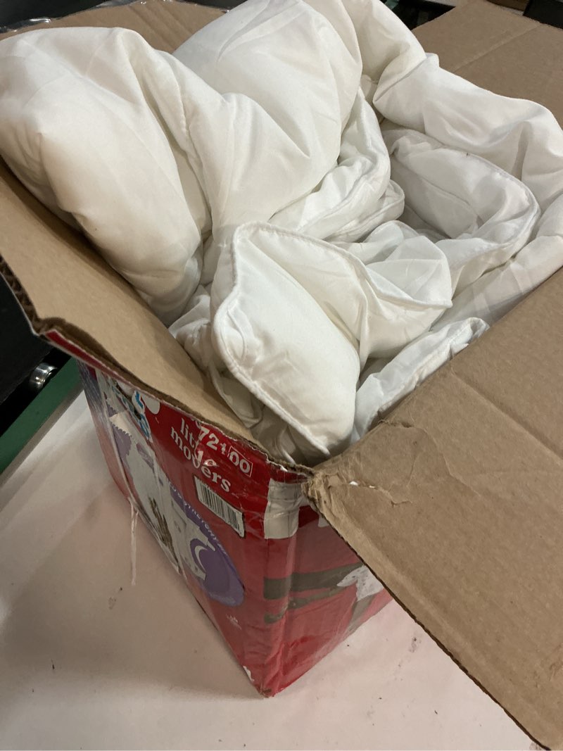 Condition photo showing As Is for easeland down alternative comforter king size - quilted duvet insert for all seasons, soft cozy with corner tabs, summer winter warm bedding, pure white 90x102 king pure white