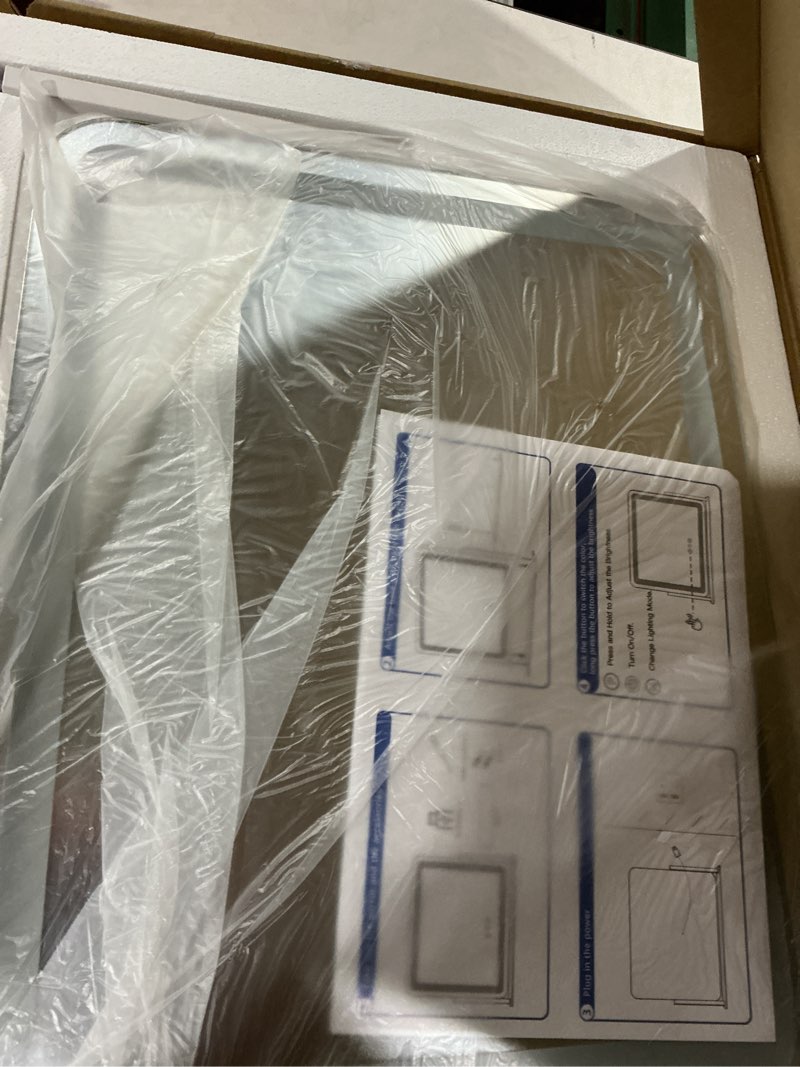 Condition photo showing As Is for ROLOVE 22x17 Inch Lighted Vanity Mirror with Dimmable LED Lights - 3 Color Modes, Smart Touch Control & 360° Rotating Base - Desk Makeup Mirror (White) White 22"L x 17"W