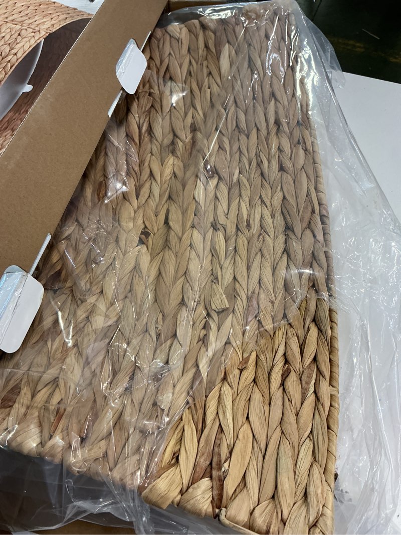 Condition photo showing As Is for 42in Extra Large Christmas Tree Collar - Woven Hyacinth Tree Collars for Artificial Trees - Rattan Rustic Farmhouse Basket for Tree Base Cover with Cord Cut-Out for 9ft 10ft 12ft Tree (Natural)