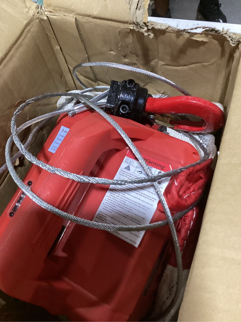 Condition photo showing Good Condition for power electric portable hoist winch 1500lbs, 3 in 1 electric cable hoist 110v 25 ft with lifting strap, electric hoist lift ceiling winch for lifting towing 1500lbs-3 in 1 orange