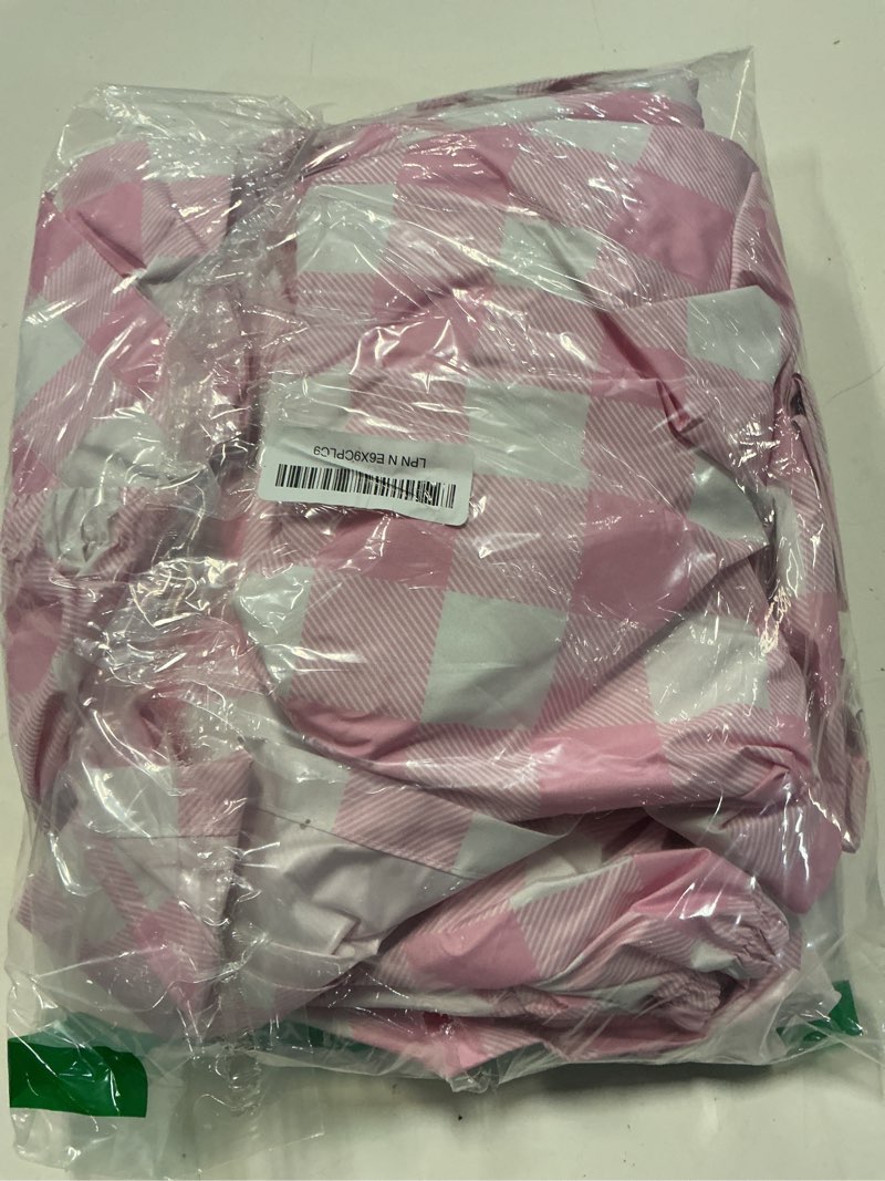 Condition photo showing Good Condition for smiry picnic table cover with bench covers, waterproof elastic fitted tablecloths for 6 foot rectangle tables, washable buffalo plaid tablecloth for camping, outdoor (pink & white, 30"x72") 30" x 72" pink and white