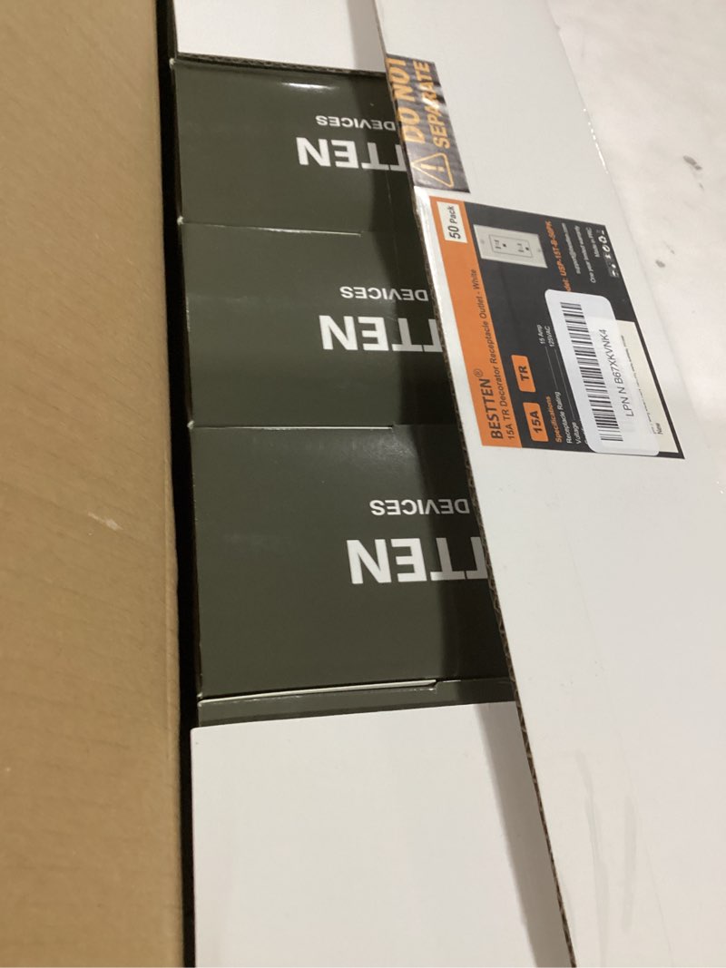 Condition photo showing Good Condition for bestten 50 pack 15 amp decorator receptacle outlet, tamper resistant receptacle, residential and commercial use, wallplate included, 15a/125v/1875w, ul listed, white 15a 50