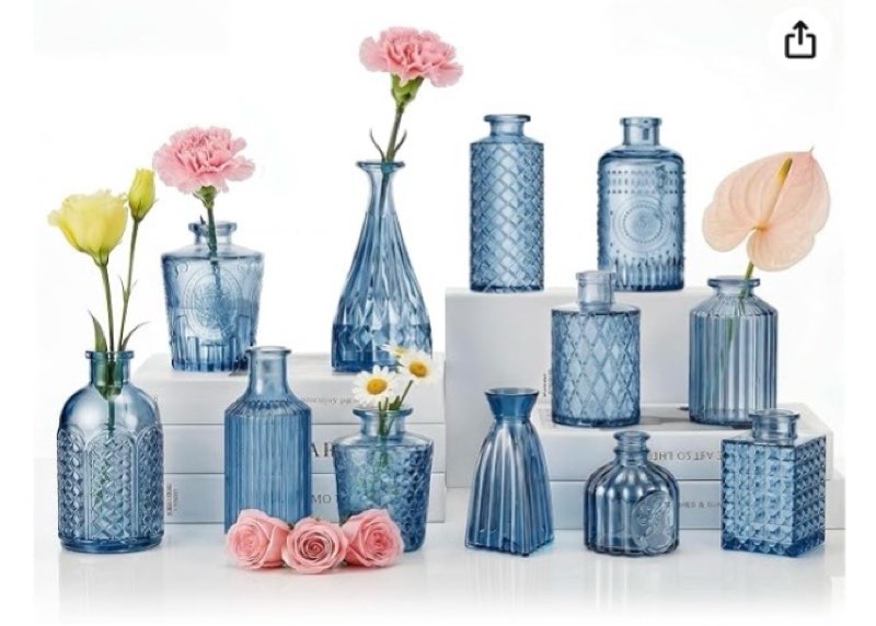 12 pcs clear bud vases set, small vintage glass clear bud flower vases bulk multiple shape cute mini glass bottles vases for rustic wedding centerpieces table decorations and home decor