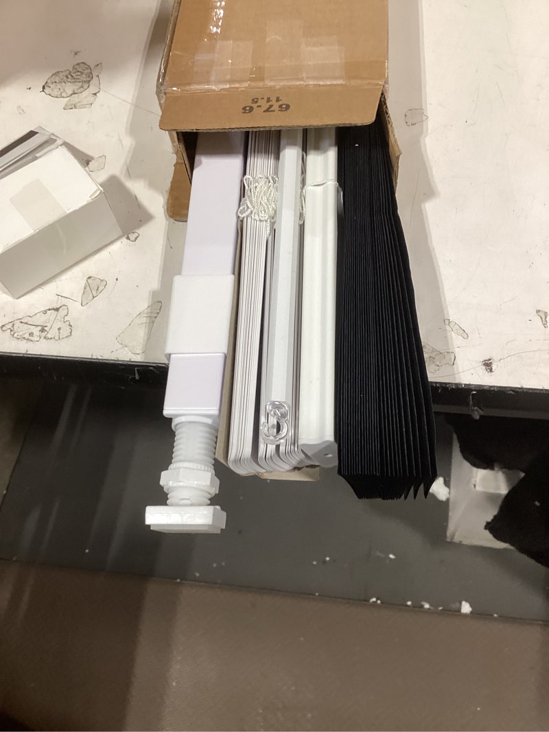 Condition photo showing Good Condition for lazblinds no tools no drill cordless 1" vinyl mini blinds, 100% blackout blinds for indoor windows, room darkening privacy window blinds and shades for interior, 27" w x 48" h, white white 27" w x 48" h