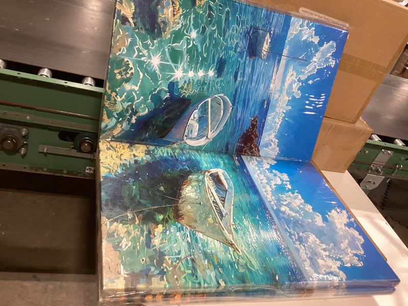 Condition photo showing Good Condition for ocean seascape wall art nautical boat on beach canvas picture framed art for wall beach blue paintings modern posters pictures artwork for bathroom living room home decor 16"x24"x3 16"l x 24"w ocean3