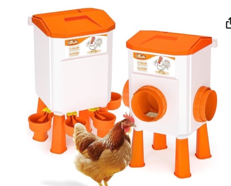 Chicken Feeder and Waterer Set, Chicken Coop Accessories, 3.1 Gallon/24.2 Pounds, Automatic Chick Feeder and Waterer Set No Waste