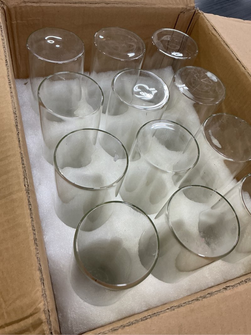 Condition photo showing Good Condition for 12 pack glass cylinder vases 14 inch tall clear flower vase for centerpieces, hurricane floating candle holder wedding decorations, floral vase bulk for table shelf party home deco (14 x 3.35 inch) 12 pack 3.35" w x 14" h