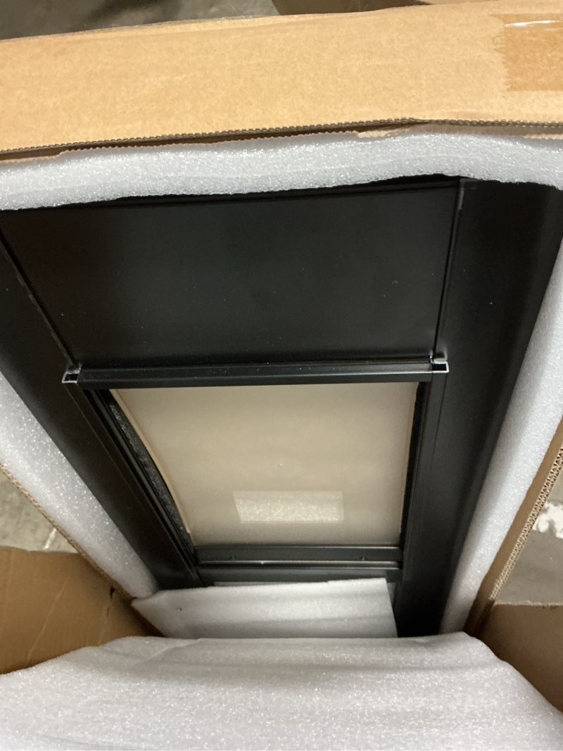 Condition photo showing Good Condition for sliding glass door pet door insert – no-cut, all-metal frame & magnetic flat closure, adjustable height (77 5/8" - 81") for small to medium dogs, left/right installation with security lock – black black small