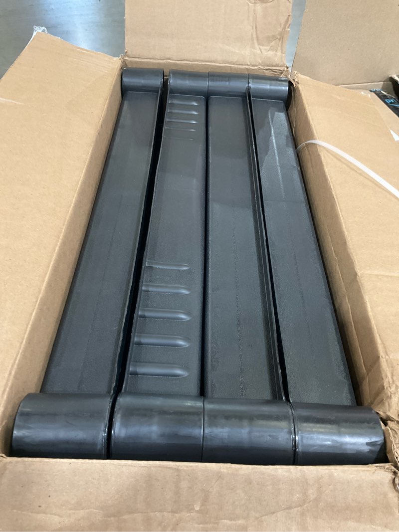 Condition photo showing As Is for plano 4-shelf plastic storage shelves, 48” x 23” x 14”, 200lb capacity, pantry, office, closet and garage shelves, easy to assemble, durable plastic shelving unit