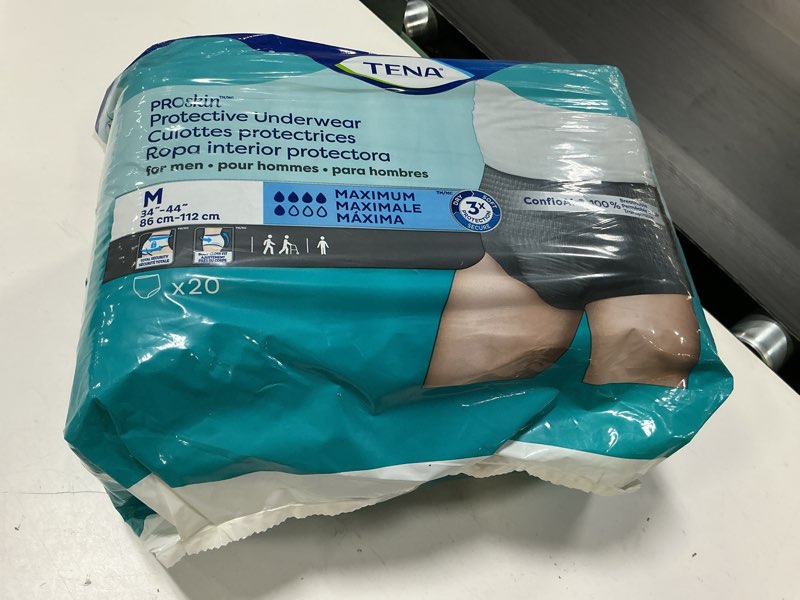 Condition photo showing New/Like New for tena proskin medium gray adult male moderate absorbency protective, 20 ct | disposable medium 20