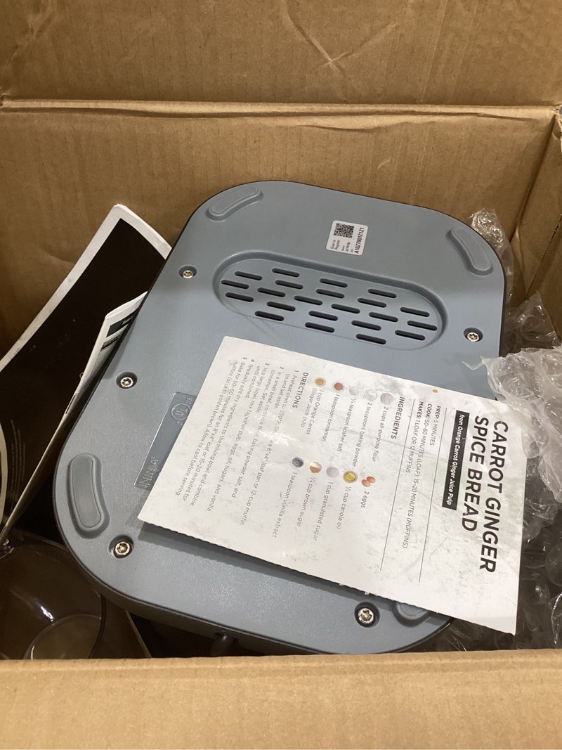 Condition photo showing As Is for ninja neverclog cold press juicer, powerful slow juicer with total pulp control, countertop, electric, 2 pulp functions, dishwasher safe, 2nd generation, steam gray, jc151sl