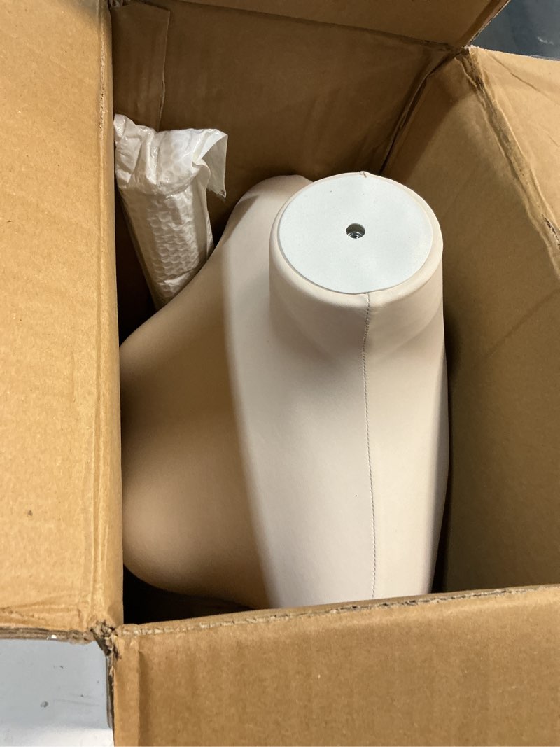 Condition photo showing New/Like New for easehome dress form mannequin, height adjustable 54”-76” leather female manikin torso,model display body stand with detachable bracket and rectangular base beige