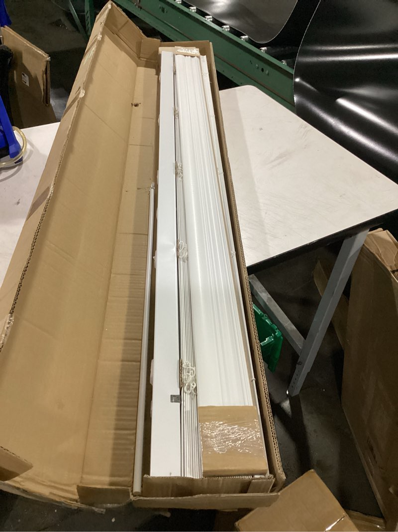 Condition photo showing Good Condition for lotus & windoware cordless faux wood blinds, 59" wide x 60" long, smooth, snow white, 2 inch horizontal blinds – for living room, bedroom, interior door windows - 59 x 60 snow white 59"w x 60"h