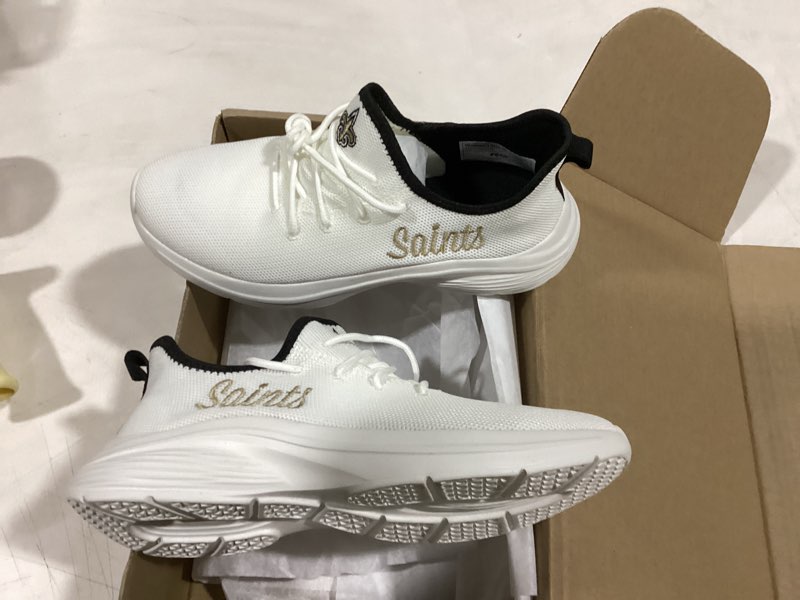 Condition photo showing Good Condition for foco nfl womens nfl team logo white athletic shoes sneakers new orleans saints 10 white