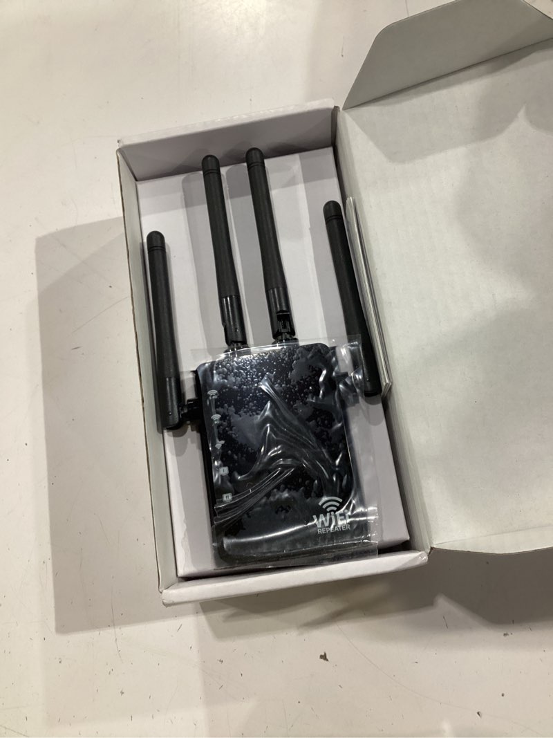 Condition photo showing New/Like New for wifi extender signal booster for home, wifi extender, long range up to 12880 sq ft and 105 devices, internet extender wifi booster, wifi repeater with ethernet port black-v1