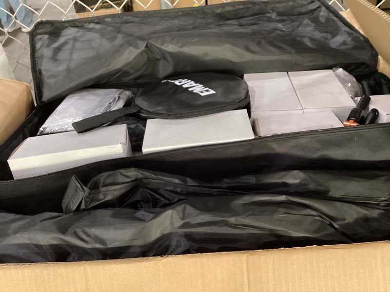 Condition photo showing New/Like New for EMART 8.5 x 10 ft Backdrop Support System, Professional Photography Lighting Kit with 50W LED Blub, 6 * 9ft Backdrop *3, Reflector,Umbrellas&Softbox Lighting Kit for Studio, Portrait, Video Shooting 8.5 x 10ft System 6x9ft Backdrop*3(black, white, green)