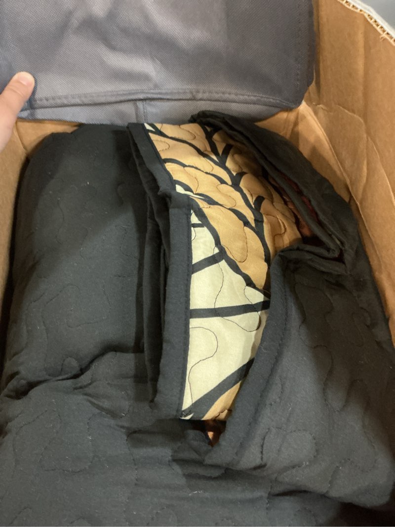 Condition photo showing Good Condition for Andency Floral Boho Quilt King Size Bedding Set Black, 3 Pieces Farmhouse Flower Botanical Summer Bedspreads with 2 Shams, Soft Reversible Lightweight Microfiber Coverlet Set for All Season, 106"x96" Vintage Garden King (106*96 in)