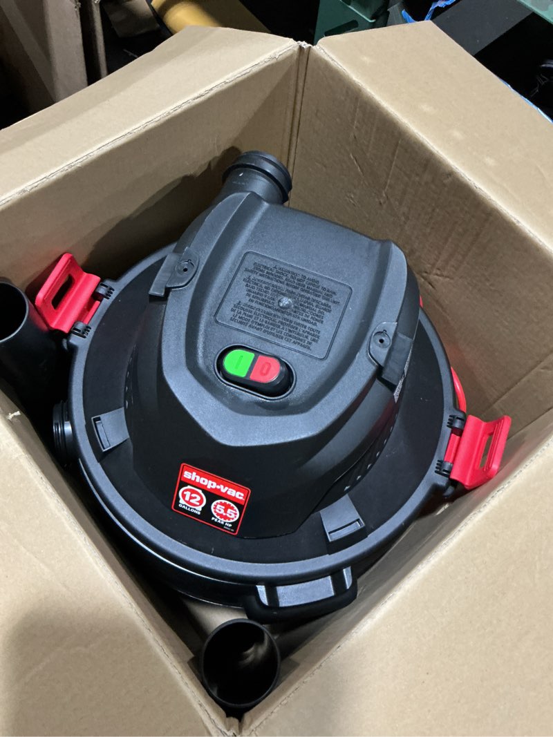 Condition photo showing As Is for shop-vac 12-gallon 5.5 hp corded wet/dry shop vacuum with accessories included